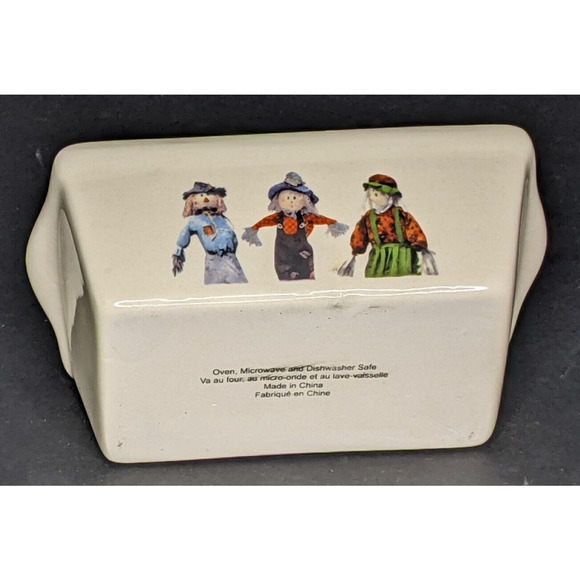 NEW Mini Loaf Pans Ceramic Harvest Scarecrows 5.5 x 3.5" Gift Small Chip CUTE - Picture 4 of 6